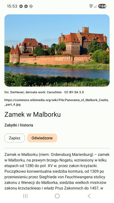 Karta Zamku w Malborku ze zdjęciem, opisem i atrybucją